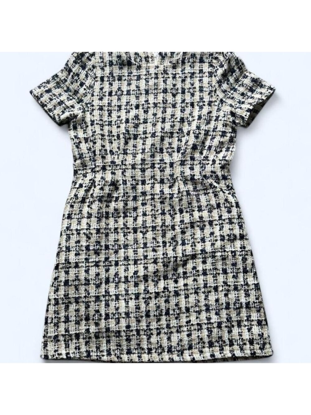 J. Ing Navy Blue Gold White Tweed Midi Dress‎ Sz M/Lg French Vintage Traditional